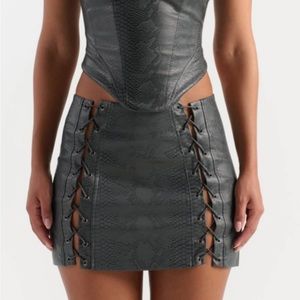 Naked Wardrobe Vegan Snakeskin Grey Lace-up Mini Skirt